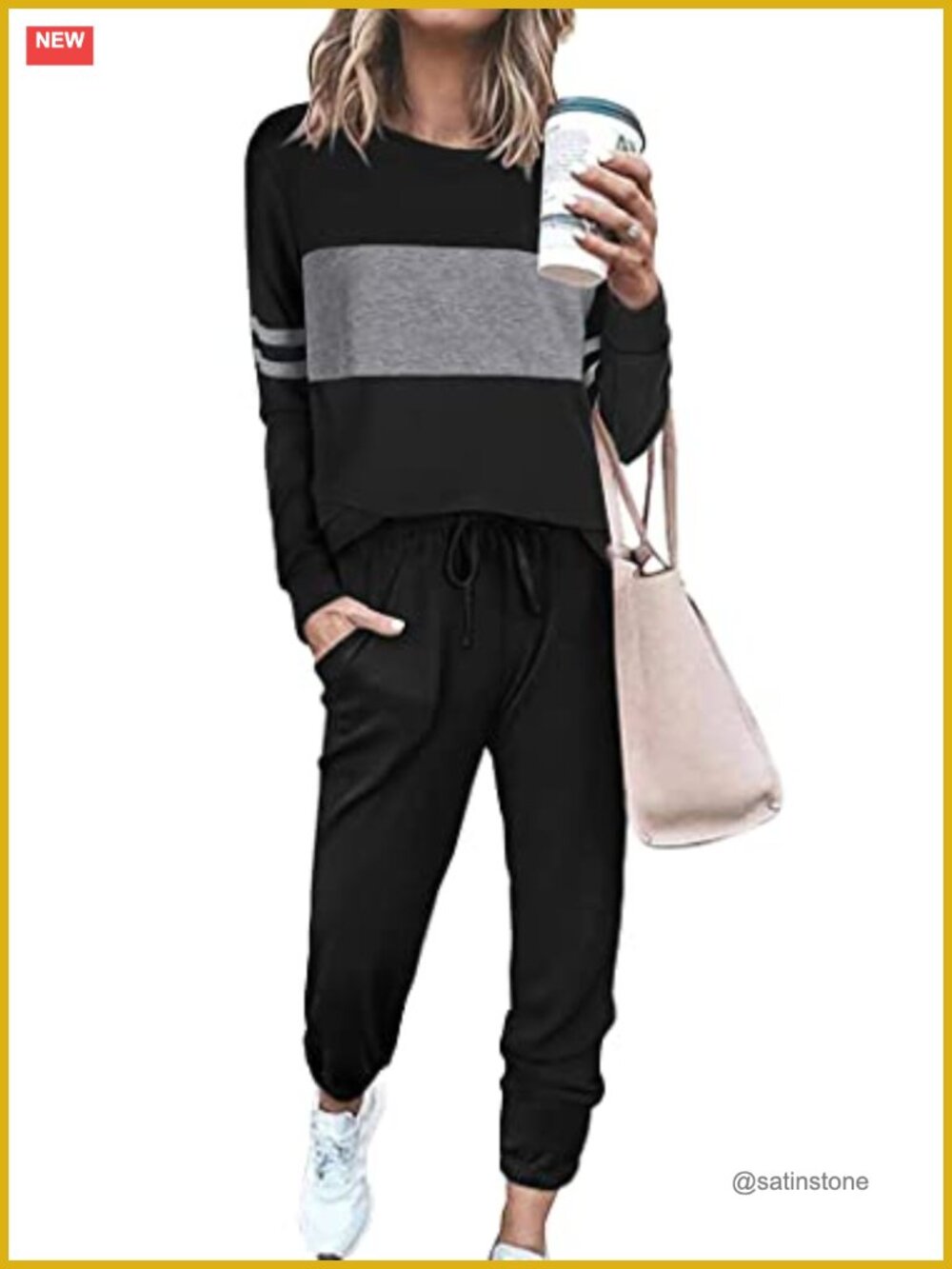 Women's Color Block 2 Piece Sweatsuit Set Long Sleeve Crewneck Pullover High